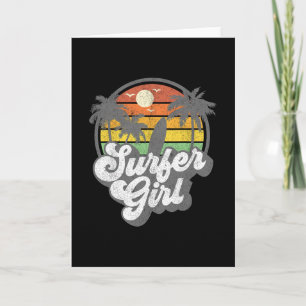 Tarjeta Chica surfista playa retro 70s surf vintage vacaci
