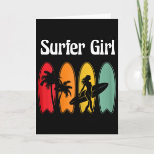 Tarjeta Chica surfista tabla de surf mujeres retro
