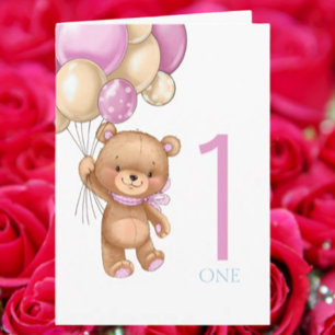 Tarjeta ¡chica Teddy Feliz primer cumpleaños!