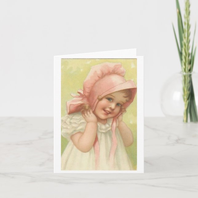 Tarjeta Chica victoriano en un bonnet rosado (Anverso)