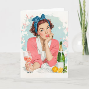 Tarjeta Chica Vintage con Champán Rosado