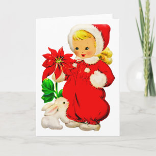 Tarjeta Chica Vintage de Navidad con conejito