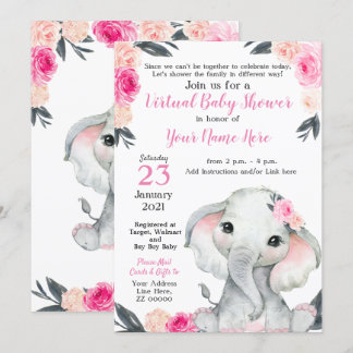 Tarjeta Chica virtual Baby Shower Elephant Rosa Ro