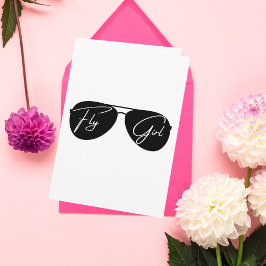 Tarjeta Chica Voladora, Gafas de Sol Aviador, Letra, Cumpl