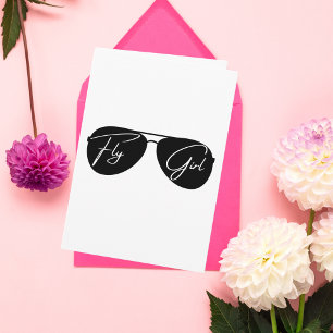 Tarjeta Chica Voladora, Gafas de Sol Aviador, Letra, Cumpl