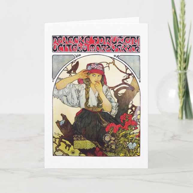 Tarjeta Chica y Geranium, Mucha (Anverso)