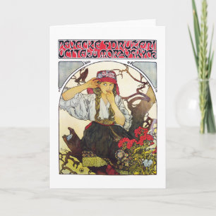 Tarjeta Chica y Geranium, Mucha