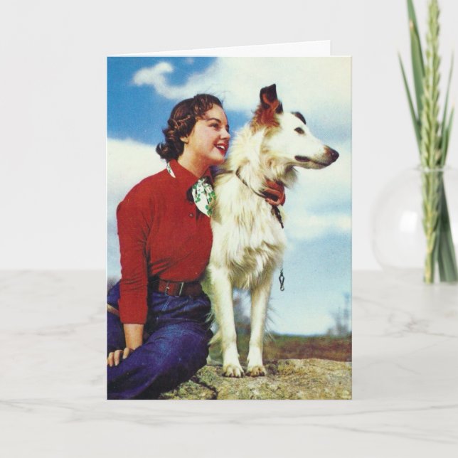 Tarjeta Chica y perro de época, cumpleaños (Anverso)