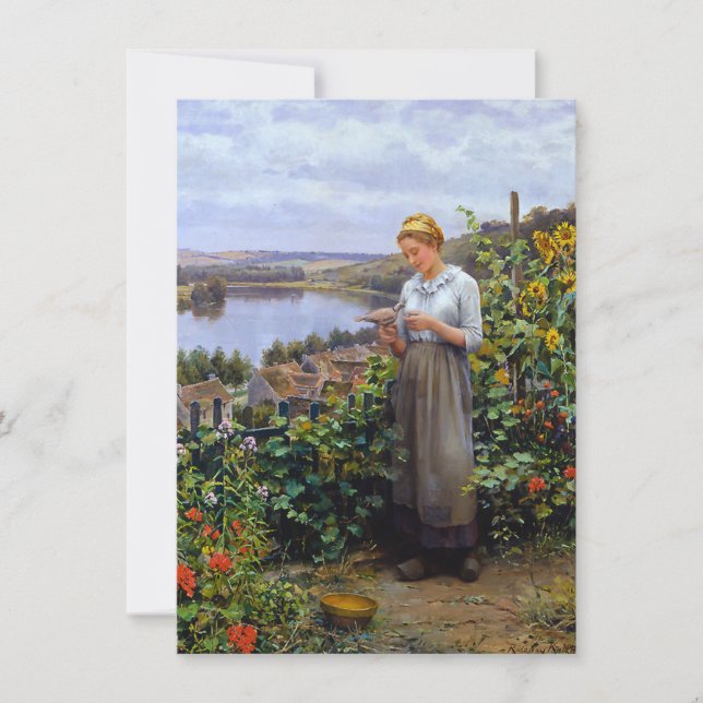 Tarjeta Chica y su Mascota Dove (Mujer joven y pájaro) (Anverso)