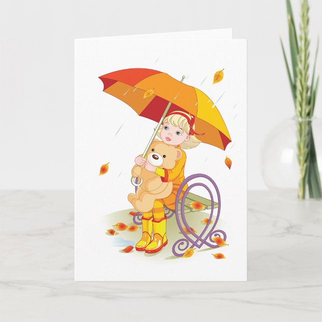 Tarjeta Chica Y Teddy Oso En Las Cartas De Saludo De Lluvi (Subido por el creador)
