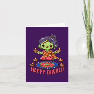Tarjeta Chica Zombi Adorable Celebrando Diwali