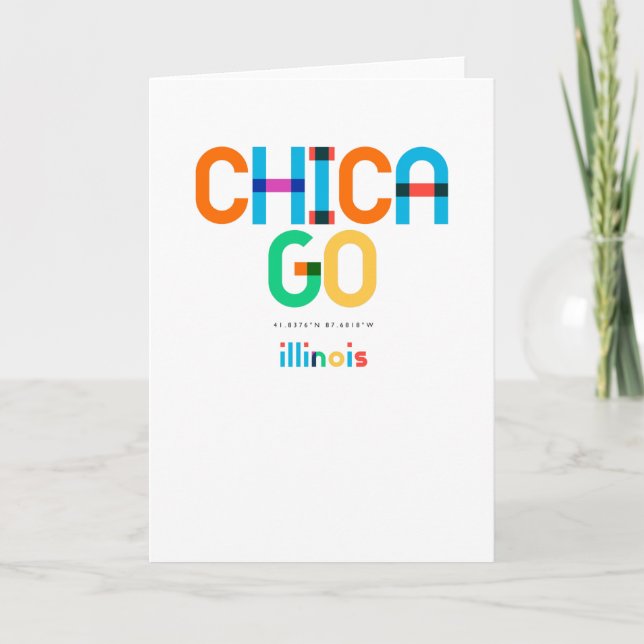 Tarjeta Chicago Illinois Mid Century, Pop Art, (Anverso)