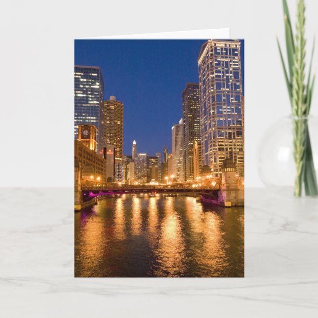 Tarjeta Chicago, Illinois, Skyline y Chicago River at (Anverso)