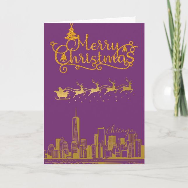 Tarjeta Chicago Skyline Merry Christmas (Anverso)