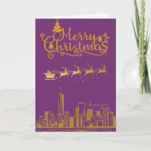 Tarjeta Chicago Skyline Merry Christmas