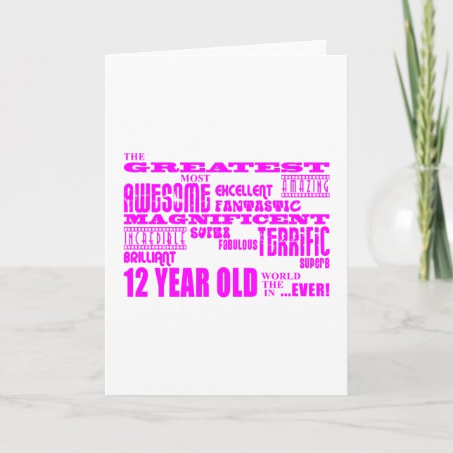Tarjeta Chicas 12º cumpleaños: el mayor rosado de 12 años (Anverso)