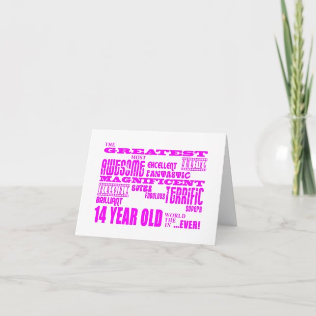Tarjeta Chicas 14º cumpleaños: el mayor rosado de 14 años (Anverso)
