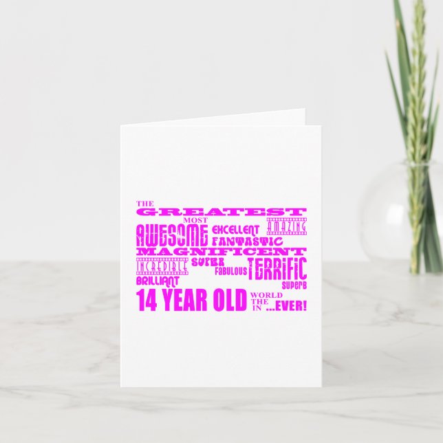 Tarjeta Chicas 14º cumpleaños: el mayor rosado de 14 años (Anverso)