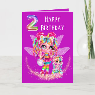 Tarjeta Chicas 2º cumpleaños lindo cuento de hadas de anim