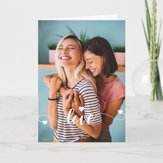 Tarjeta Chicas Amor Blanco Script Con Corazón San Valentín (Anverso)
