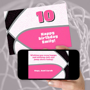 Tarjeta chicas baloncesto feliz cumpleaños negro rosa