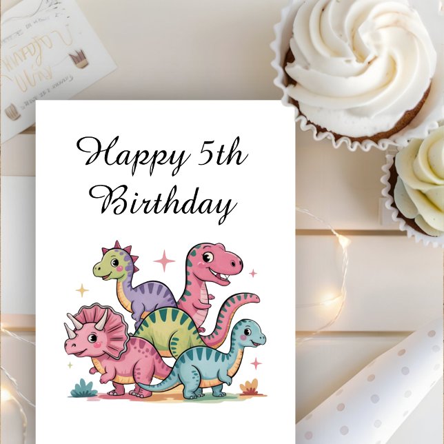 Tarjeta Chicas celebran cumpleaños de dinosaurios personal (Subido por el creador)