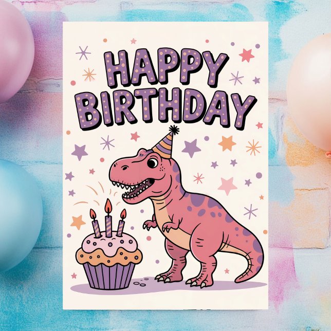 Tarjeta Chicas celebran cumpleaños de dinosaurios personal (Subido por el creador)