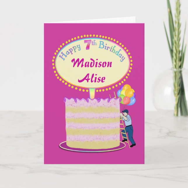 Tarjeta Chicas celebran séptimo cumpleaños - Personalízalo (Anverso)