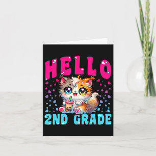 Tarjeta Chicas Cute Hello De 2º Grado Cat Para El Primer D