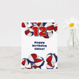 Tarjeta chicas de baloncesto azul rojo niños cumpleaños