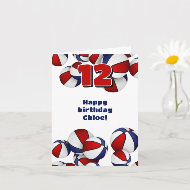 Tarjeta chicas de baloncesto azul rojo niños cumpleaños (Planta pequeña)