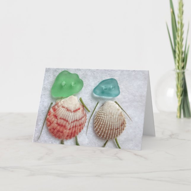 Tarjeta Chicas de conchas marinas de vidrio marino (Anverso)