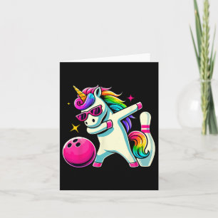 Tarjeta Chicas de cumpleaños de Unicorn Dabbing Bowling