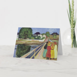 Tarjeta Chicas de Edvard Munch Painting en el puente (c 19