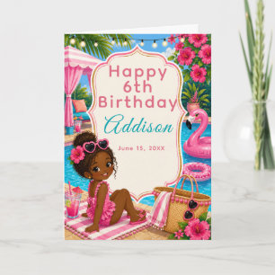 Tarjeta Chicas de fiesta de cumpleaños en la piscina rosa
