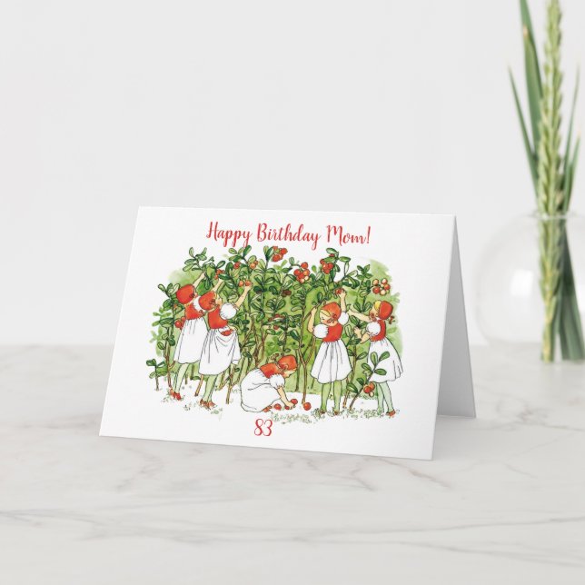 Tarjeta Chicas de fresas de Elsa Beskow Cumpleaños (Anverso)