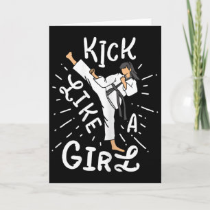 Tarjeta Chicas de karate patean como kickboxing taekwondo 