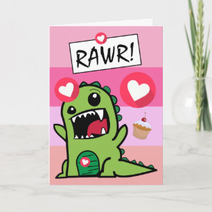 Tarjeta Chicas de minitas de dinosaurios rosados