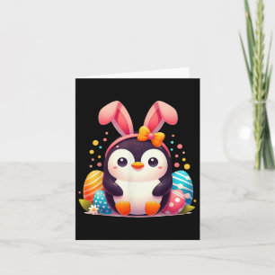 Tarjeta Chicas de niños del Penguin Bunny Easter Day