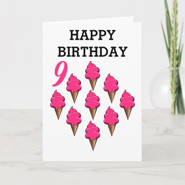 Tarjeta Chicas de nueve años Birthday Cute Pink Ice Cremas (Anverso)