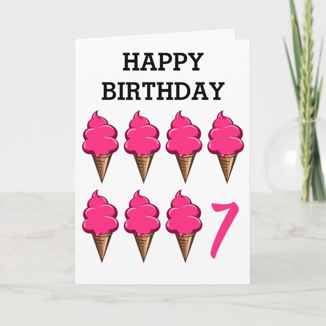 Tarjeta Chicas de siete años Birthday Cute Pink Ice Cremas (Anverso)