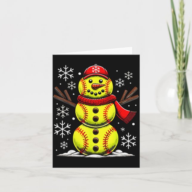 Tarjeta Chicas de softball de muñeco de nieve de Navidad,  (Anverso)
