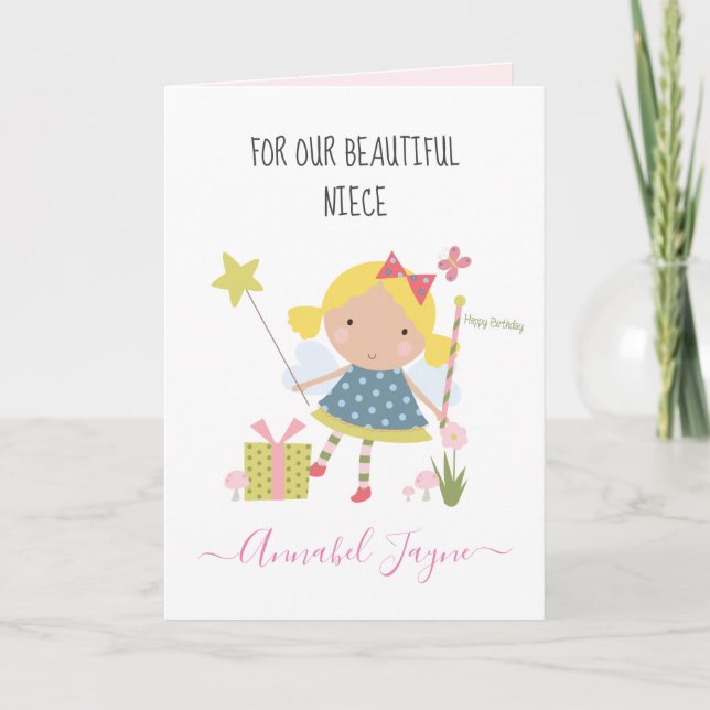 Tarjeta Chicas del hada del cumpleaños de la sobrina (Anverso)