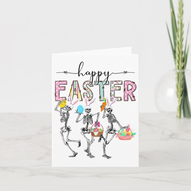 Tarjeta Chicas del Skeleton Bunny Egg Boys Feliz Día de Pa (Anverso)