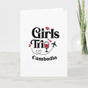 Tarjeta Chicas Divertidas Vino Viaje Camboya Vacaciones