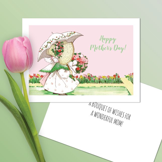 Tarjeta Chicas en Sunbonnets Sombrillas Día de la Madre (Subido por el creador)