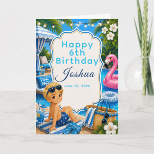 Tarjeta Chicas Fiesta de Cumpleaños en Piscina Azul