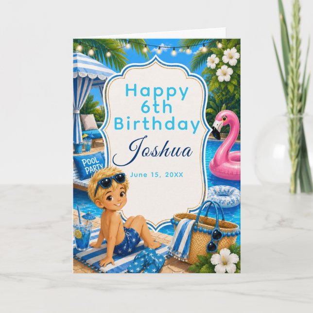 Tarjeta Chicas Fiesta de Cumpleaños en Piscina Azul (Anverso)
