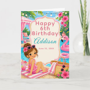 Tarjeta Chicas Fiesta de Cumpleaños en Piscina Rosa