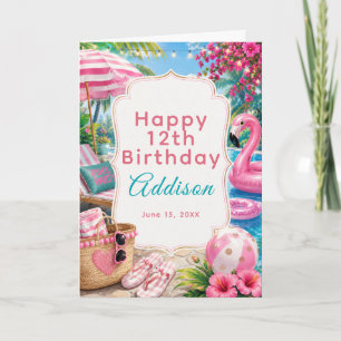 Tarjeta Chicas Fiesta de Cumpleaños en Piscina Rosa